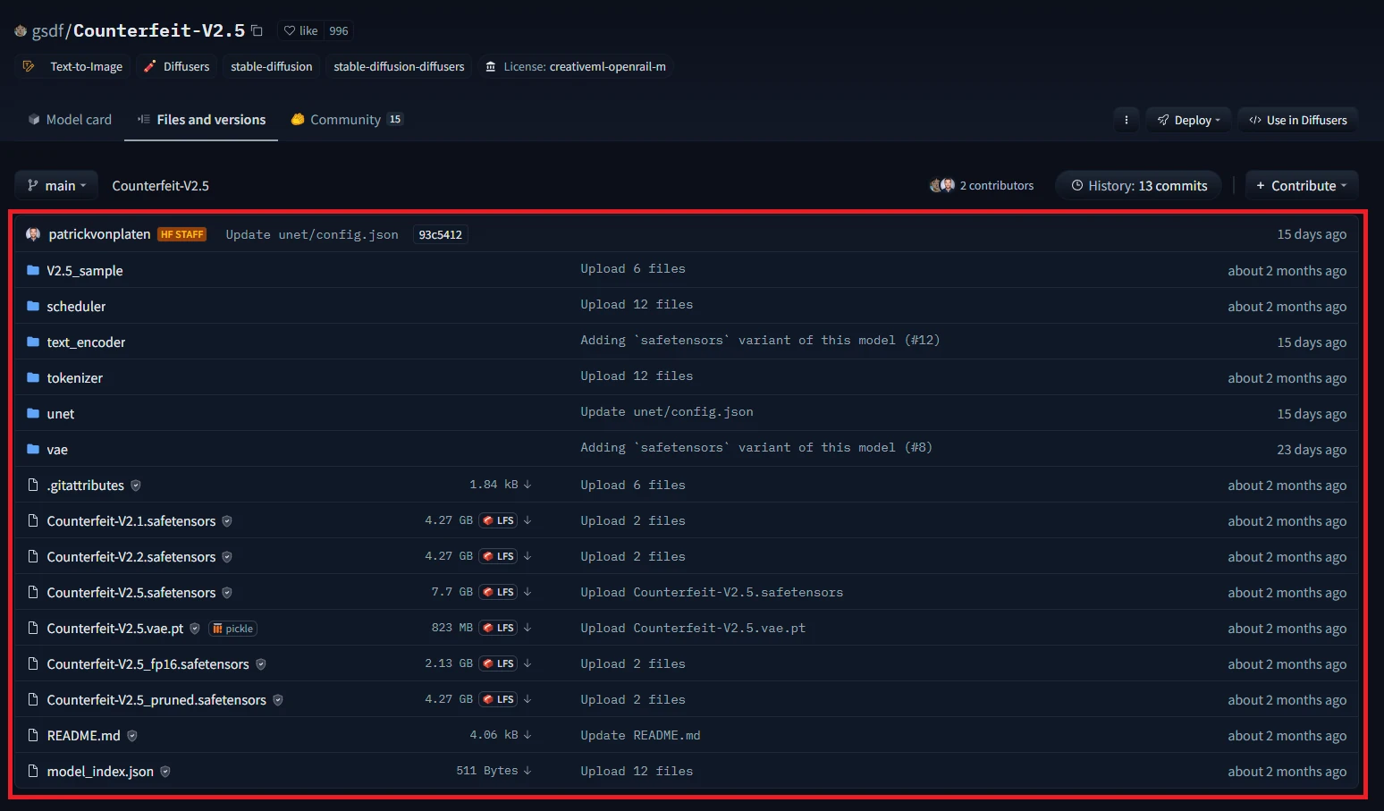 Files and versionsの画面