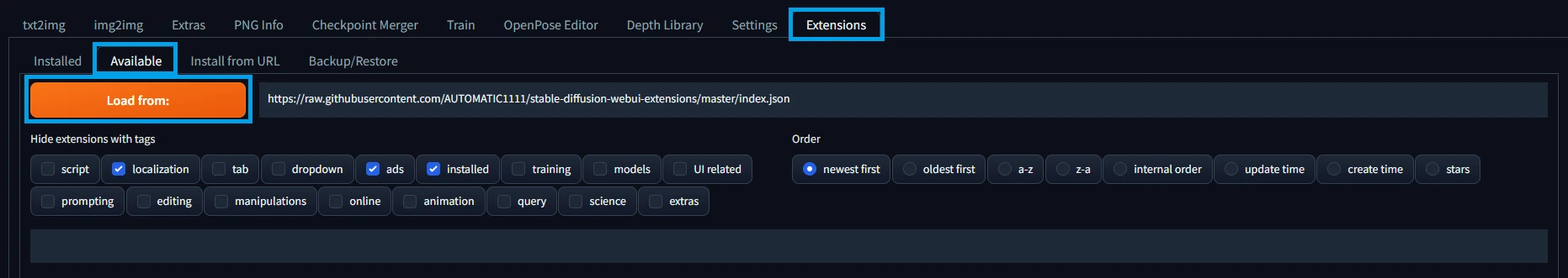 Extensions -> Available